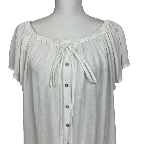 NWT EXPRESS Women’s Pullover Top Sz Medium Boho Peasant White Crinkle Flowy - Picture 2 of 12